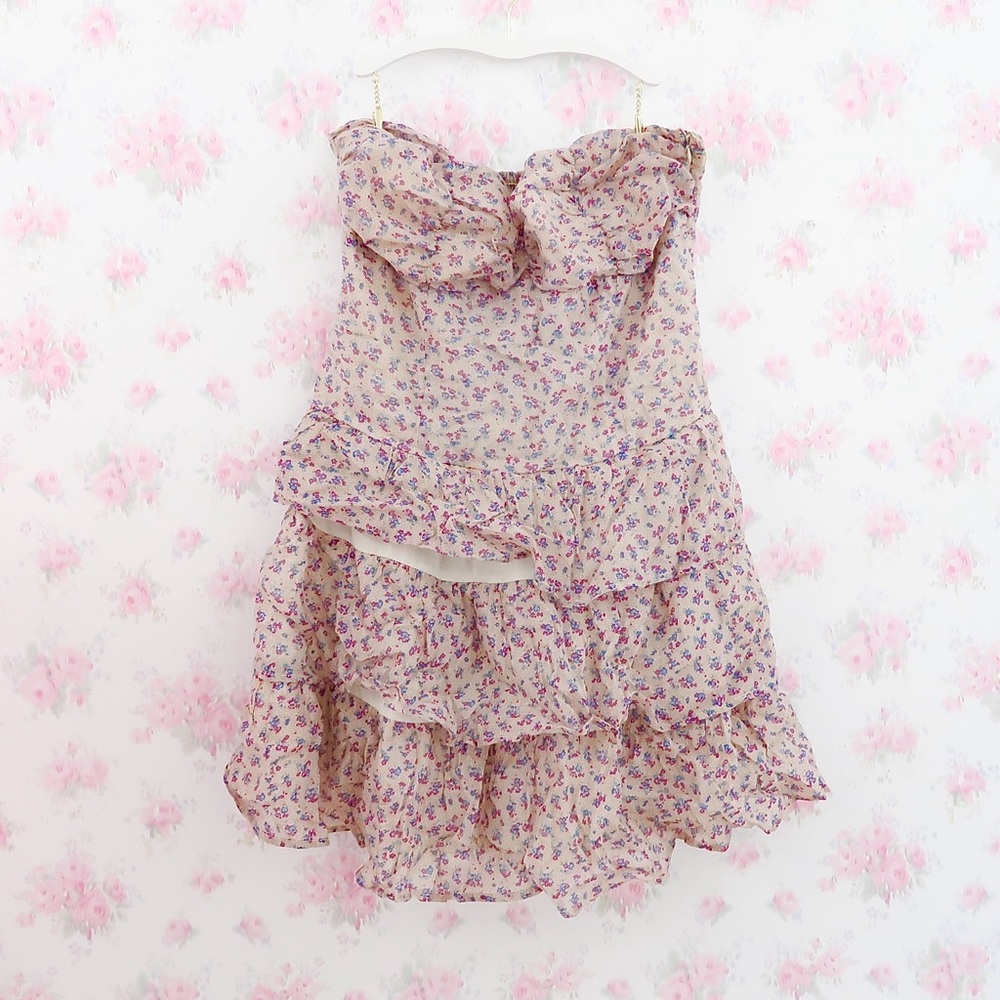 Y2K Small Floral Ruffle Tiered Dress Chiffon — Fairy Coquette